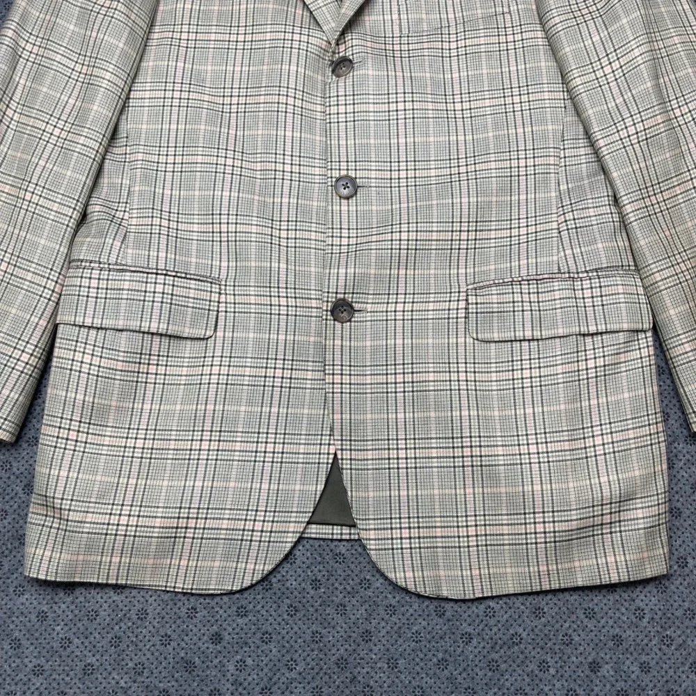 Vintage Southwick Mens 40R Blazer Glen Plaid Sport Coat Grey Tan Pink Made USA